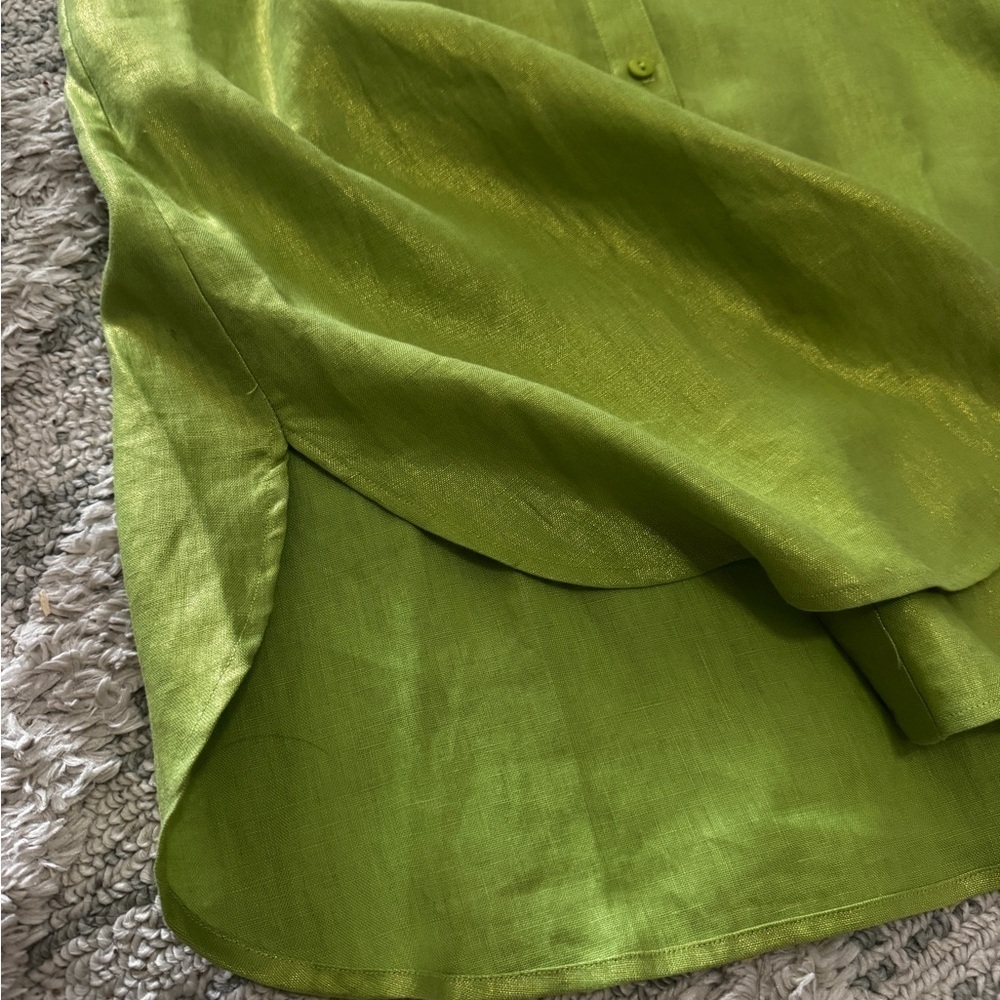 Neiman Marcus Exclusive Size L 100% Linen Green Shimmer Tunic Shirt NWOT - Picture 12 of 13